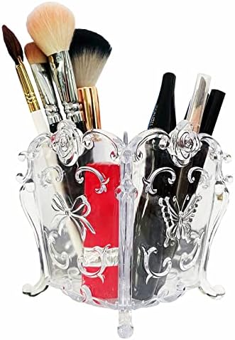WLZ Copo de suporte de escova de maquiagem transparente, organizador de mesa de decoração de vaidade floral esculpida,