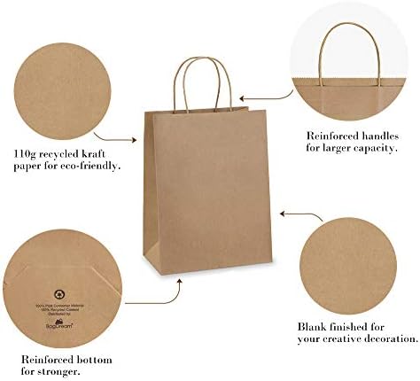 Bagdream 50pcs sacos de presente 8x4.25x10.5 sacos de presente de papel marrom com alças a granel, sacos de compras de papel