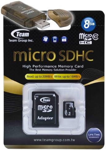 8GB CLASSE 10 MICROSDHC Equipe de alta velocidade 20 MB/SEC CARTÃO DE MEMÓRIA. Blazing Card Fast para LG Xenon GR500 BEANT AX265 Telefone. Um adaptador USB de alta velocidade gratuito está incluído. Vem com.