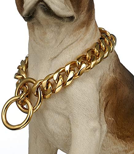 Utopiay 19mm Gold Dog Chain Collar aço inoxidável Hip Hop Pet 316l Charker Collar Colar Collo Colar Colar Treinando Slip Collar 16-28 polegadas, 24 polegadas