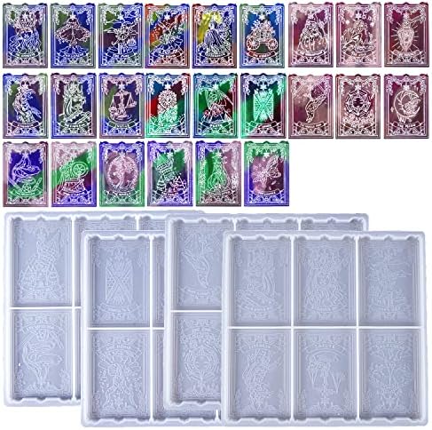 Luxwin 4pcs Large Tarot Cards Moldes de resina, Full Set Maior Arcana Tarot Cards Moldes de silicone para cartões de tarô