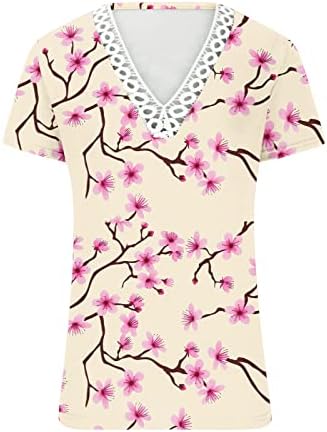 Teen Girls Vneck Lace Cotton Floral Graphic Casual Blyse ​​camiseta para mulheres outono verão qt qt