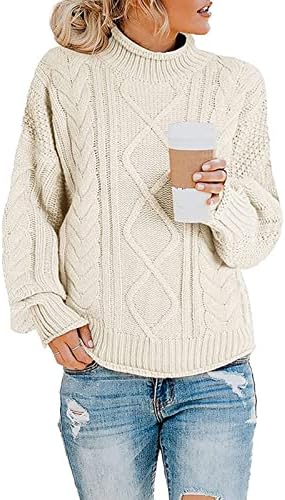 RMXEI Mulher feminina de manga longa Casual Turtleneck suéter de malha de inverno outono de suéter de manga comprida