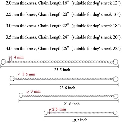 Colarinho de estrangulamento de cães Yuankexiang, cadeia de escorregamento P, colares de corrente de estrangulamento para cães pequenos médios grandes, treinar colares de cadeia de controle de obediência