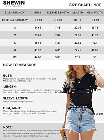 Shewin Womens Summer Tops Crewneck Ruffle de manga curta T camisetas casuais Slim Fit