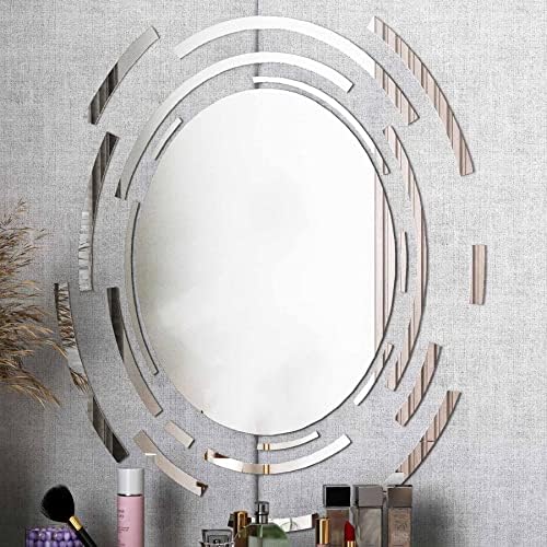 Momioi Momioi Banheiro Espelho Oval Mirror para Decoração de Parede, Rampas Decorativas de Acrílico Removível Inquebrável Espelho