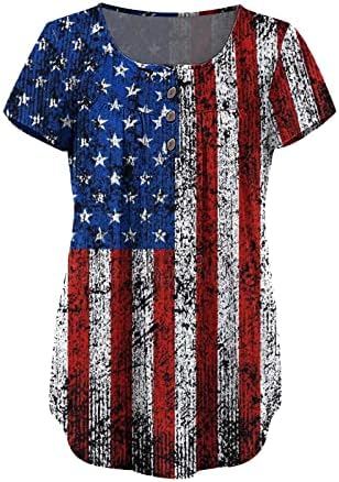 4 de julho Túnicas de bandeira dos EUA para mulheres Hide Tummy Tshirts camisas de verão Casual Holida Casual Manga curta
