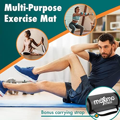 Maximo Fitness Yoga Mat - Multurese 72 x 24 x 1/2 polegada de exercício espesso extra para homens, mulheres e crianças,