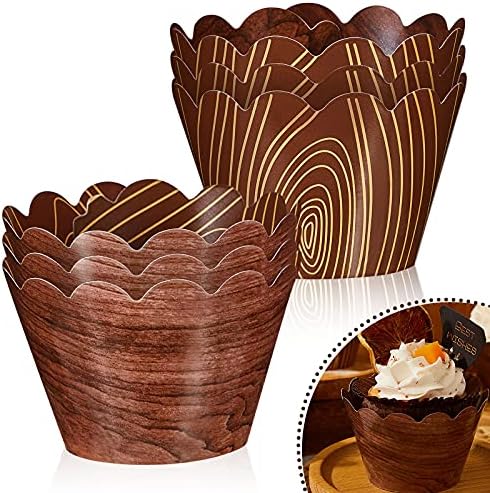 60 peças Cupcakes de grãos de madeira embalagens para decorações de chá de bebê de animais da floresta, embrulho