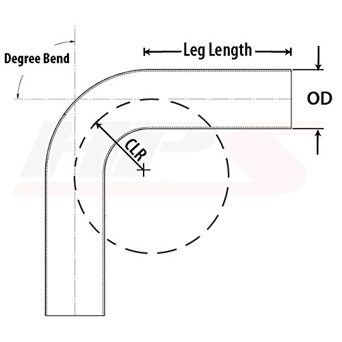 HPS 4,5 OD, 80 graus Tubos de cotovelo de alumínio Bend, comprimento da perna de 6 de cada lado, 6 CLR, 6061 T6 calibre