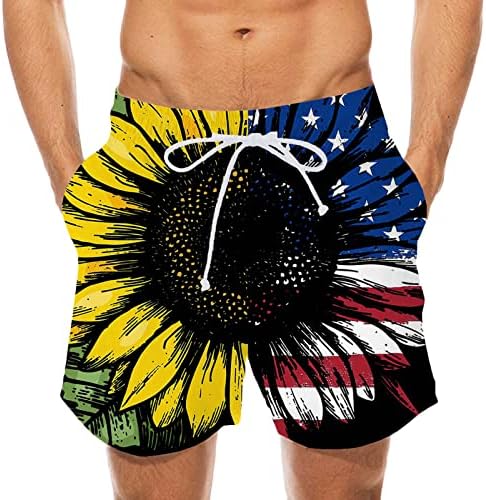 Shorts de ginástica para homens Independence Dia da bandeira listrada shorts de estampa elástica de cintura de cintura de praia