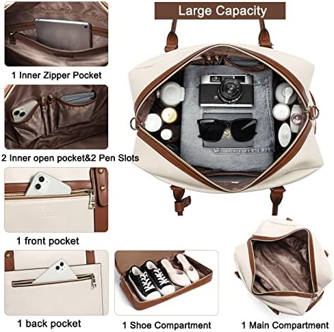 Bolsa de Weekender para mulheres para mulheres Travel Bag Duffel Bolsa Carry On Overnight Bag Bege com Brown