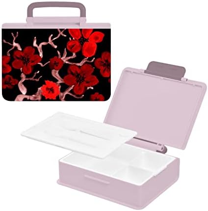 Alaza Blossom Flowers Red Flowers Floral Bento lancheira BPA Recipientes de almoço à prova de vazamento com bóia e colher, 1 peça