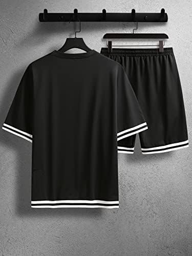 Roupas de duas peças para homens, letra de letra de listrada, camiseta e shorts