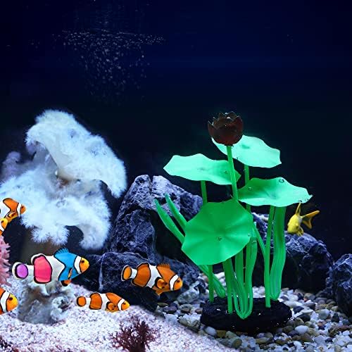 Vocoste Aquarium Simulation Coral Lotus, ornamentos de brilho de coral fluorescente de silicone decoração de tanques