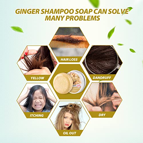 Zoreni 5 Pack Ginger Hair Regrowth Shampoo Bar, sabonete de xampu de gengibre anti-perda