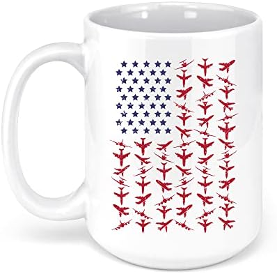 Aviação American Flag White Caneca 15 oz - Perfeita para pilotos, capitães, comissários de bordo, aviadores, funcionários do aeroporto de mecânicos e fãs - xícara de café cerâmica exclusiva