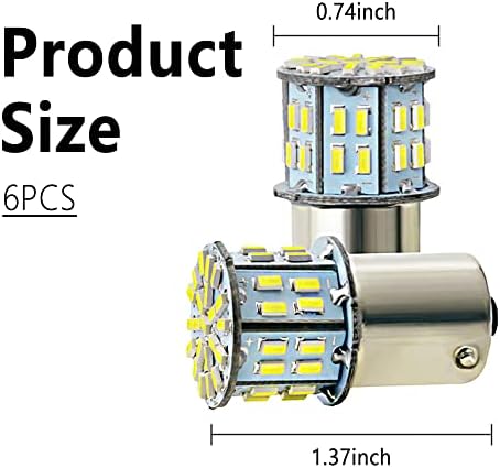 NHHC 6pcs 12V 1206-RV LED LUZES-50-SMD LED 360 ° Iluminação interior-exclusivamente brilhante 1156 1141 1003 lâmpadas brancas LED Substituição para luzes interiores, luzes traseiras, luzes reversas