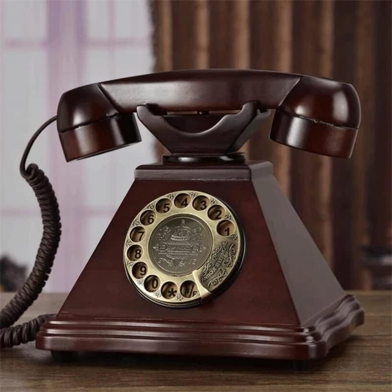 KXDFDC Dial rotativo antigo telefone fixo Telefone europeu de madeira sólida retrô telefone telefone em casa telefones de escritório