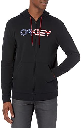 Oakley Mens Teddy Full Zip Hoodie Sweatshirt, Black/American Flag, XX-Large Us