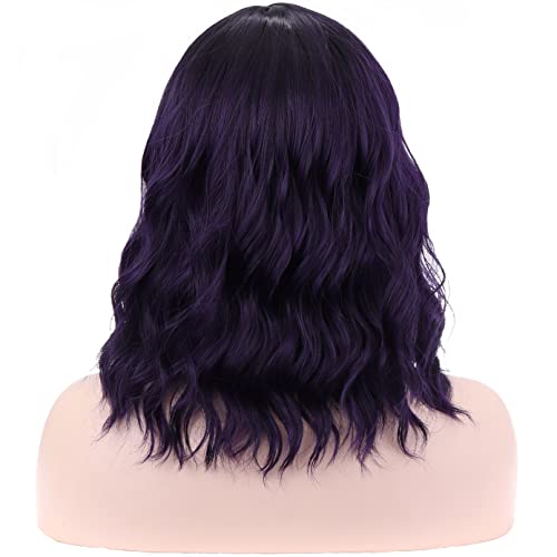 Beron preto roxo curto perucas curtas bob peruca ombre cor ondulação perucas de cabelo médio parte feminina sintética