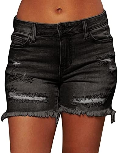 Plus Tamanho Shorts jeans Mulheres esticadas de verão Tamel Tassel Tasse de bainha de jeans Bloco colorido de férias de férias básicas