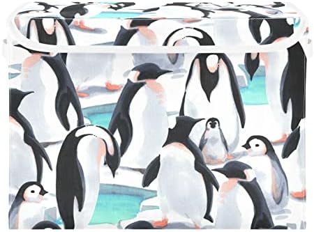 Innwgogo Aquarela Penguins Bins de armazenamento com tampas para organizar a caixa de armazenamento com alças Oxford Ploth Storage