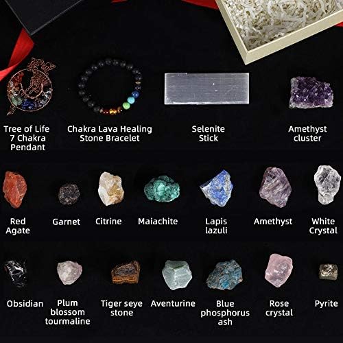 Conjunto de pedras de cristal e cura, Crystal de meditação, 18 peças no total. Inclui 14 gemas e cristais, pulseira