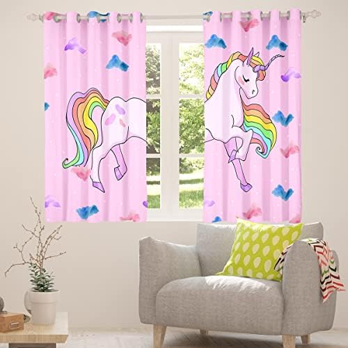 Crianças Curtaias de Unicorn Rainbow 76 x45, Cortinas de janela Kawaii Passel Kawaii