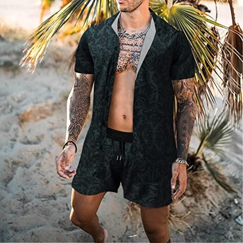 Men's 2 Piece Lounge Tracksuit Sets Men Turndown Circhas Camisas Pant Set Sleeve Hawaii Fashion