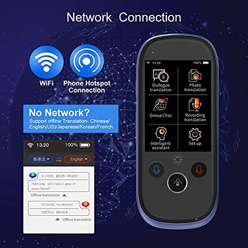CzdyUf K1 Pro Smart Voice Translator Dispositivo com tela de toque de 2,4 polegadas Wi -Fi/Hotspot Connection/Offline Suporte