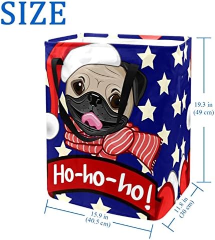 Chrismas pug hohoho estrela o padrão de estampa de estampa de lavanderia colapsível, cestas de lavanderia à prova d'água 60l de lavagem