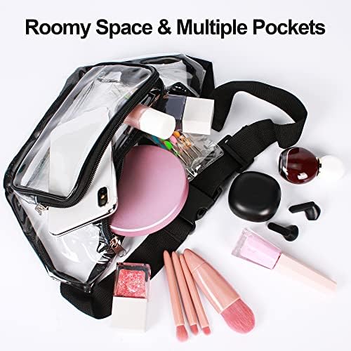 Clear Fanny Pack, estádio aprovou as embalagens de fanny para homens da moda, pequena bolsa de cintura clara e fofa com cinta ajustável