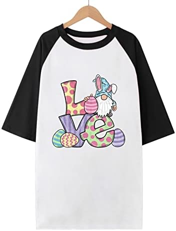 Letra da Páscoa feminina Camiseta de camiseta de camiseta de verão Top Top de manga curta Casual top solto casual