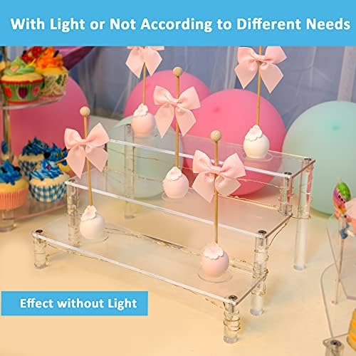 4 Tier Acrílico Display Cupcake Stand para pastelaria + SLUCA DE LUZ LED - Ideal para casamentos, aniversário +3 Cupcake de prateleira