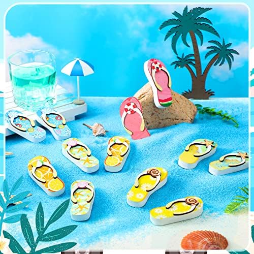 12 PCs Decoração de verão em camadas de verão Decorações de verão para chinelos em casa Decoração de bandeja em camadas de praia Selppers havaí placas de madeira placas de mesa Decorações de chinelos de verão para mesa de cozinha para casa mesa de cozinha