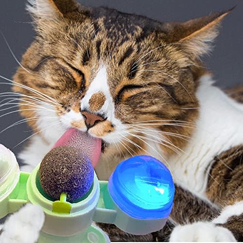 Simena Cat Toy girling Mill com bola de catnip, brinquedo de gato interativo com hortelã de gato e sino, girando bola de gato