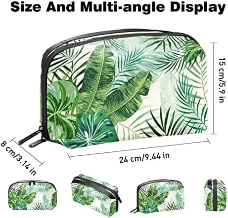Bolsa de bolsas de organizador eletrônico portátil folhas tropicais verdes Bacha de armazenamento de cabo de fundo