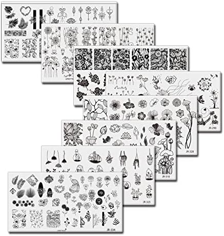 UPRETTEGO 8PCS Placas de estampagem Conjunto de unhas geometria abstrata Pétalas de flores Modelos de carimbo de kit Imagem da unha