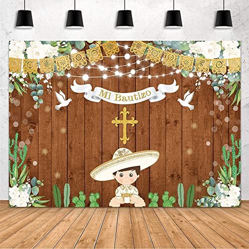 Mehofond mi bautizo cenário menino mexicano Deus abençoe a banner banner decoração de partido de partido suprimentos rústicos