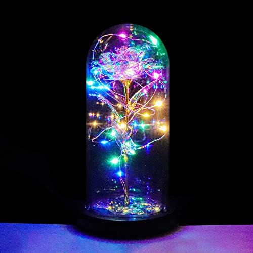 Presente eterno de flores de rosa, Galaxy Glass Rose Flower Light Gifts Para mãe avó esposa namorada, mulheres presentes para os namorados,