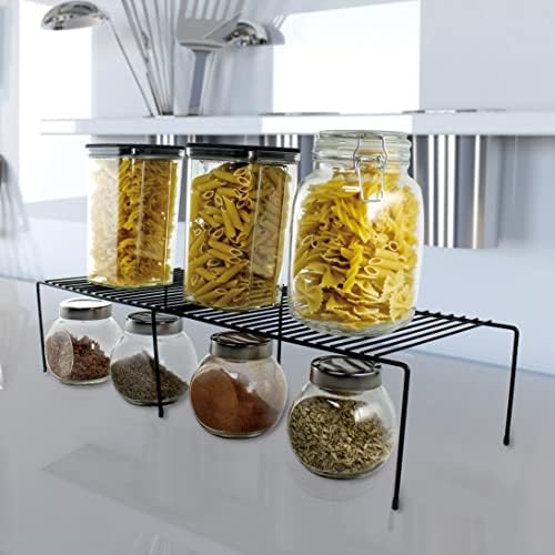 ComelyJewel 2Sets /embalagem preta Expandível armário doméstico prateleira de armazenamento de aço de aço de aço Metal Wire & Pantry Home Kitchen Banheiro