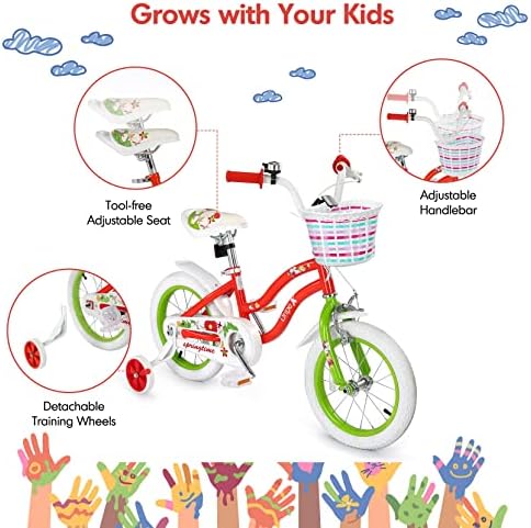 Dripex Kids Bike for Girls With Basket, Girls Bike Kids Bicycles 14 16 18 polegadas para meninas de 3 a 9