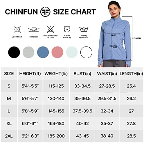 Chinfun Women's Sun Protection Capuz Capelie UPF 50+ Zip completo de manga longa correndo camisa de camisa de caminhada