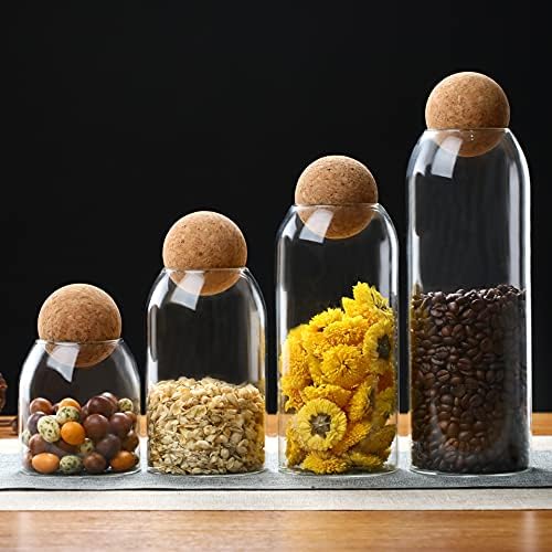 Xlavmman jarra de armazenamento de vidro moderno com tampa de bola de cortiça, 17oz de recipiente de alimentos transparentes