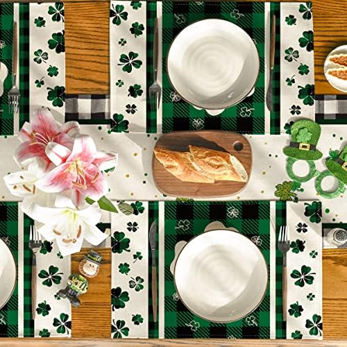 Modo Artóide Shamrock Buffalo Plaid São Patrick's Placemats Conjunto de tapetes de mesa de 4, 12x18 polegadas para decoração de jantar de cozinha para festa