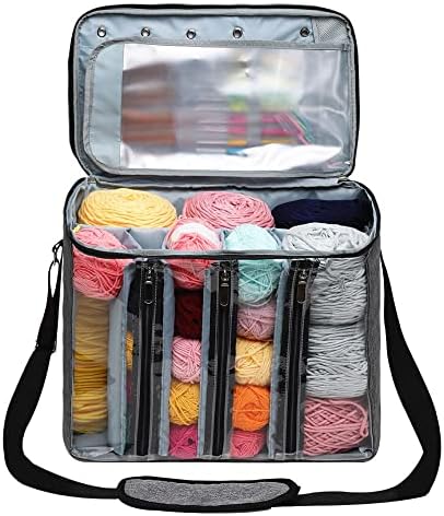 Sacos de tricô de bolsa de crochê, organizador de bolsas, sacolas de crochê de viagem para transportar ganchos de crochê, kit