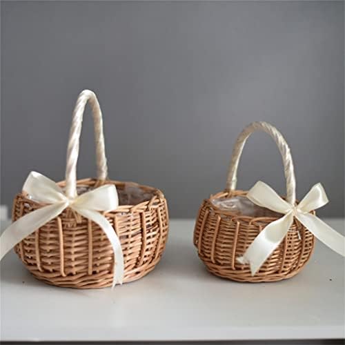 JKUYWX Wicker Woven Flower Basket, com cestas de menina de flores de casamento, para decoração de jardim em casa