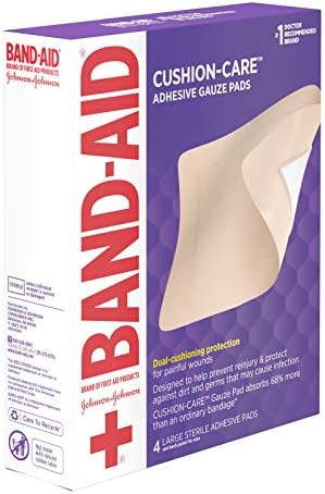 Marca de band-aid de primeiros socorros de pó de amortecedor de amortecimento, grande, 4,5 polegadas x 5,5in, 4 ct