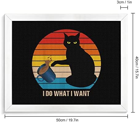 Faça o que eu quero para os kits de pintura de diamante de gato preto quadro de imagem 5d DIY Full Drill Rhinestone Arts Decoração de parede para adultos madeira branca 50 * 40cm